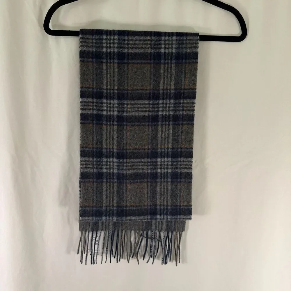 New james Pringle Weavers Pure Wool Scarf Grey Square Tassels 71